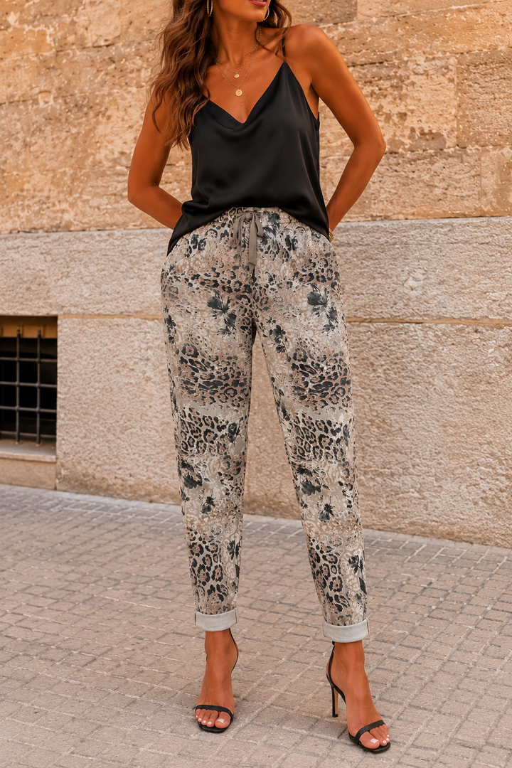 Floral Animal Print Magic Pants Beige