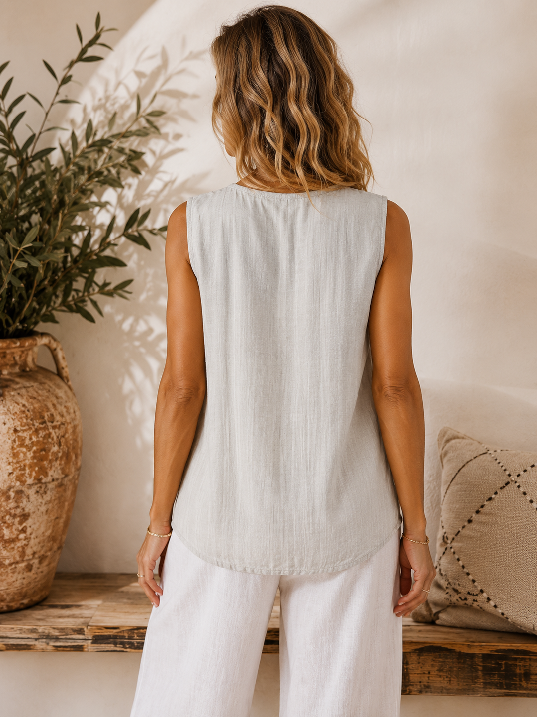 Bella Side Button Top Beige