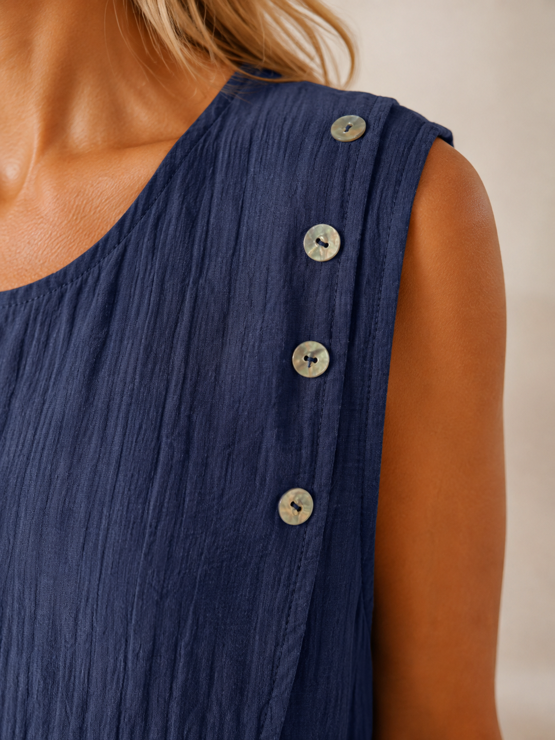 Bella Side Button Top Navy