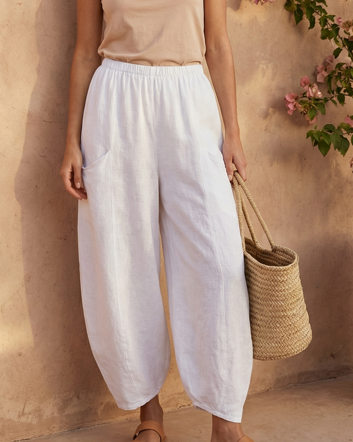 Lyra Linen Pocket Trousers White