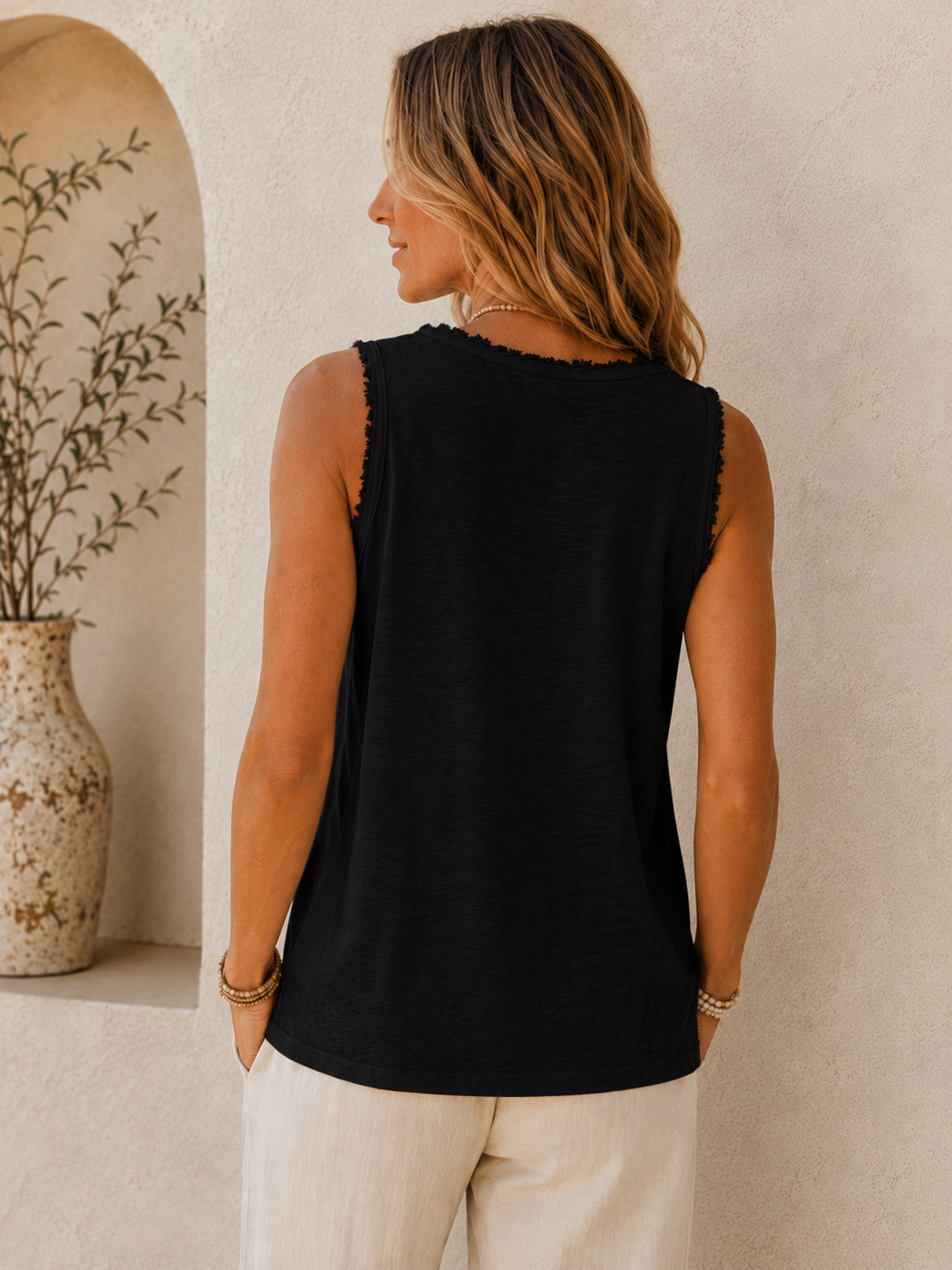 Eden Frayed Edge Vest Black