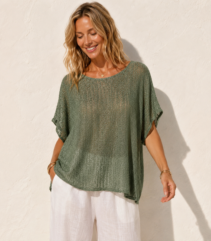Zara Fine Knit Top Khaki