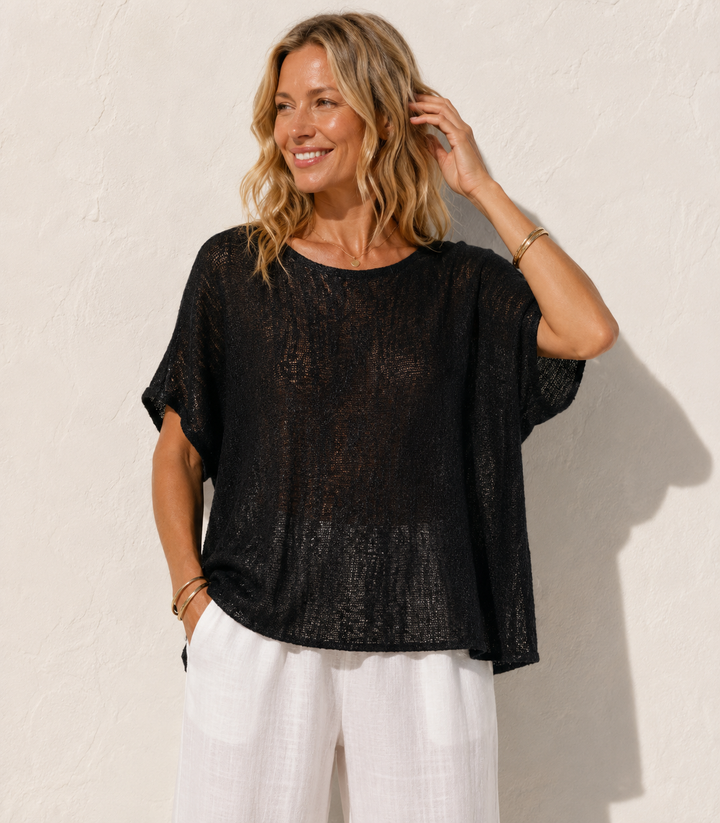 Zara Fine Knit Top Black