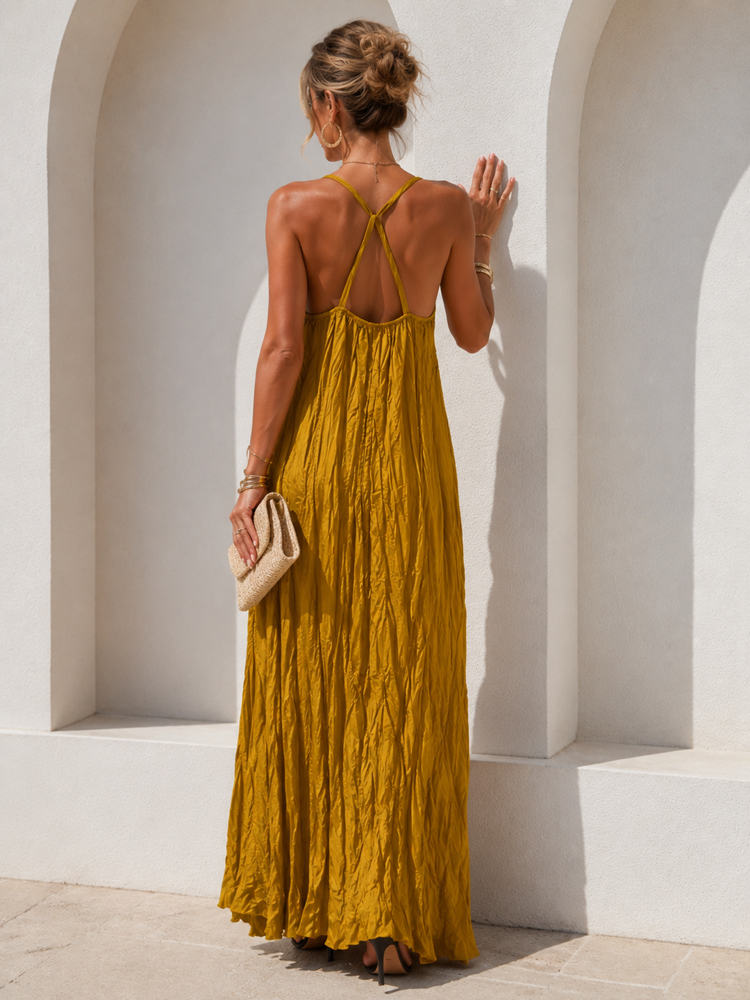 Melody Crinkle Maxi Dress Gold