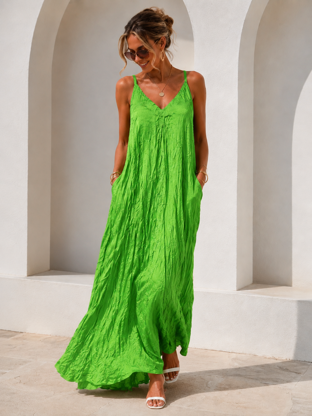 Melody Crinkle Maxi Dress Lime