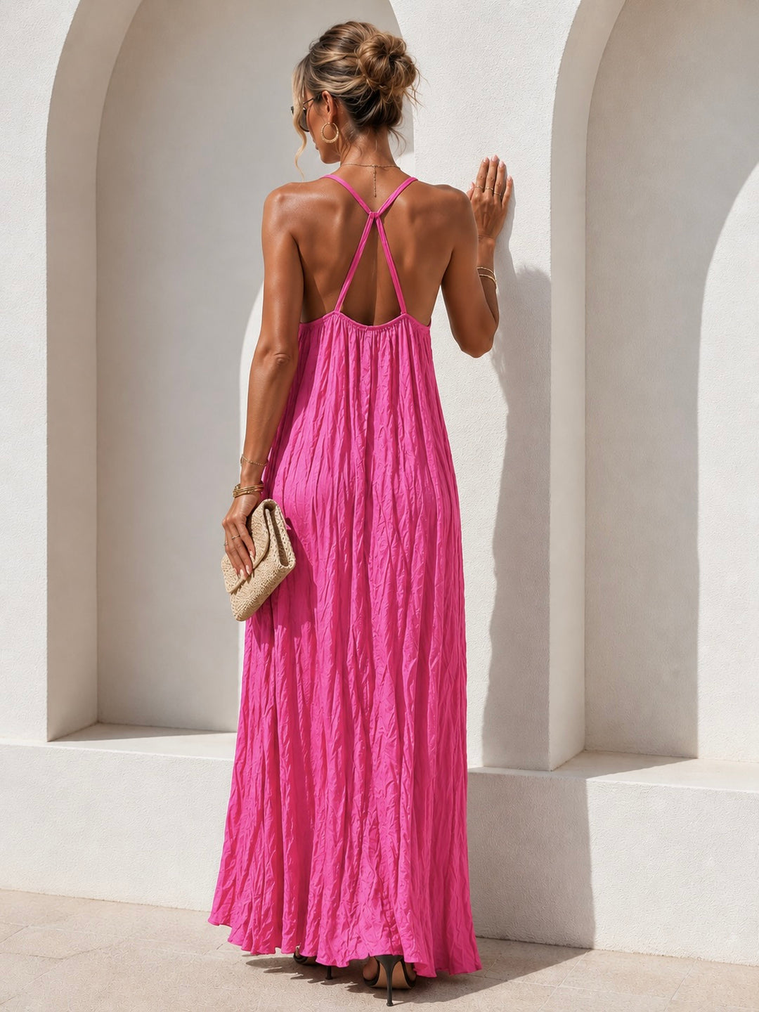 Melody Crinkle Maxi Dress Fuchsia