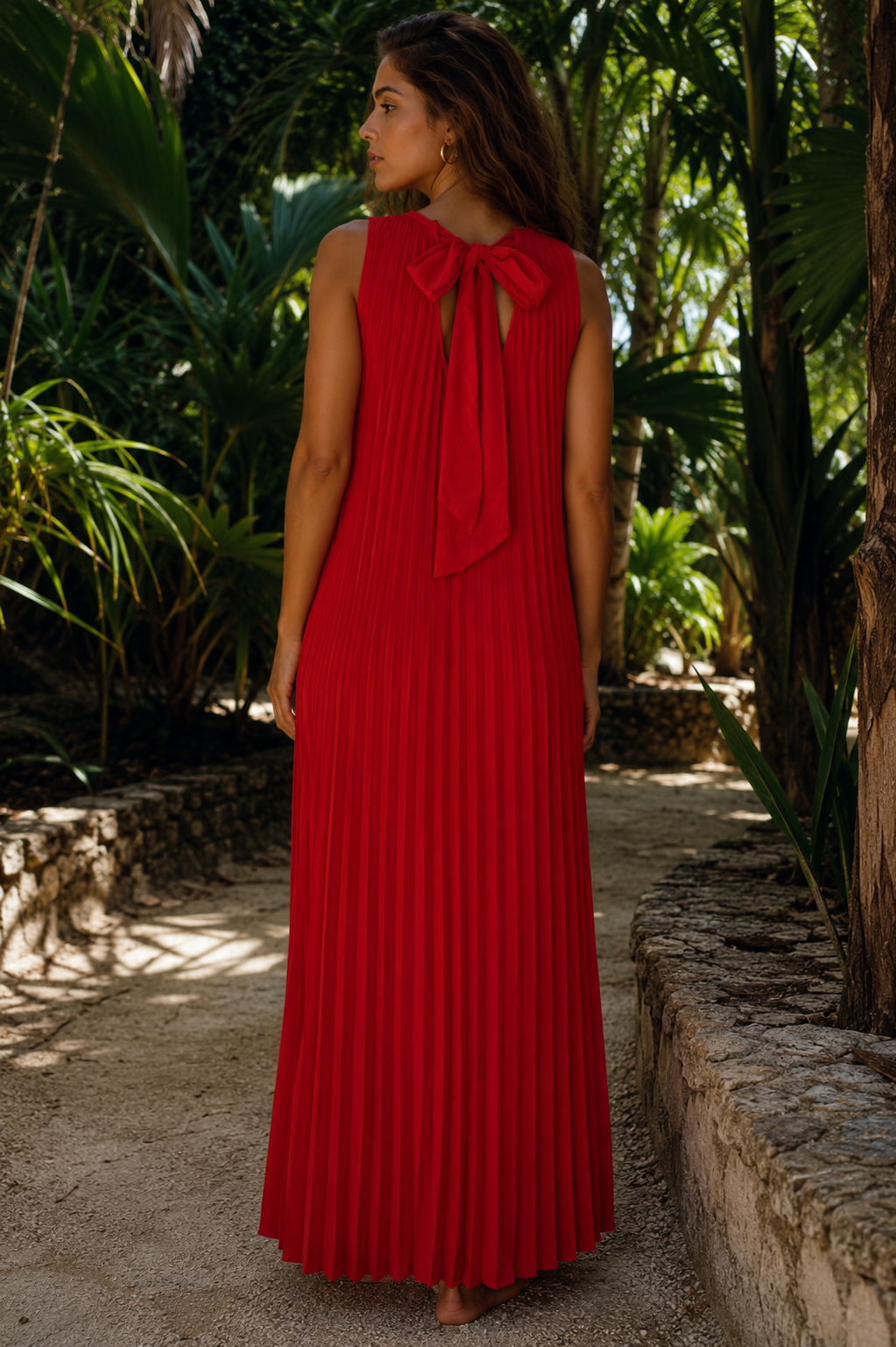 Rossella Pleated Bow Dress Red