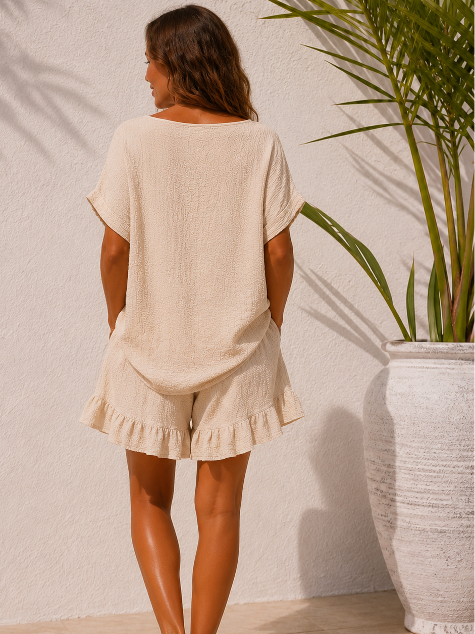 Havana Crinkle Shorts Co-Ord Beige