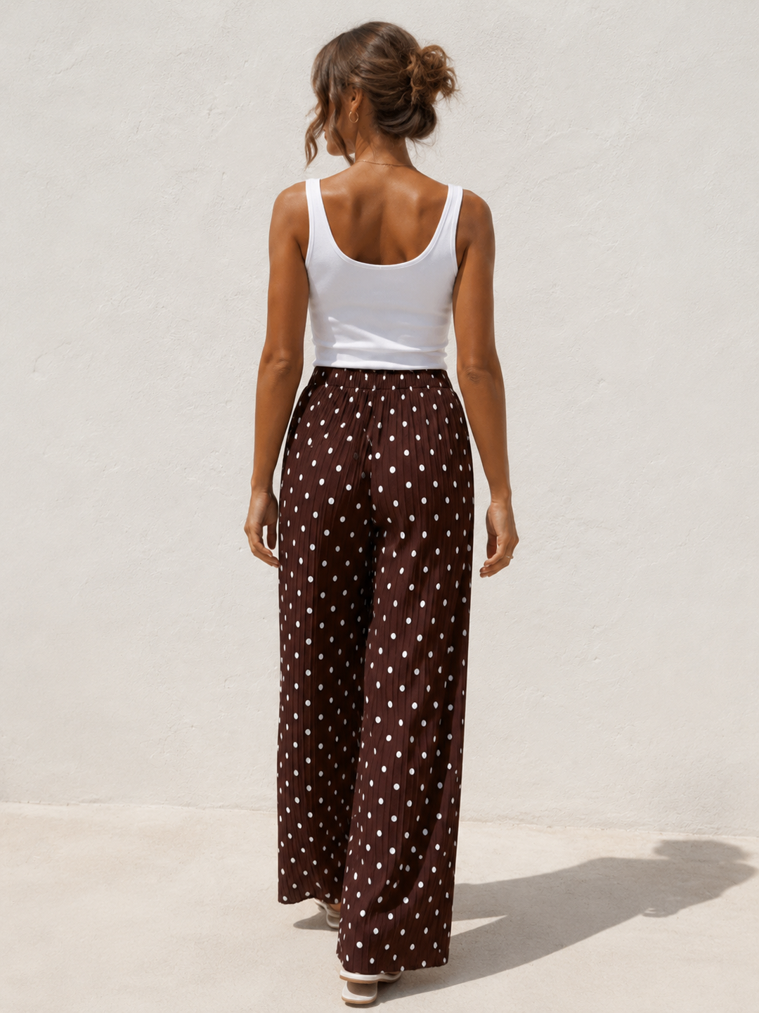 Polly Pleat Polka Dot Trousers Chocolate