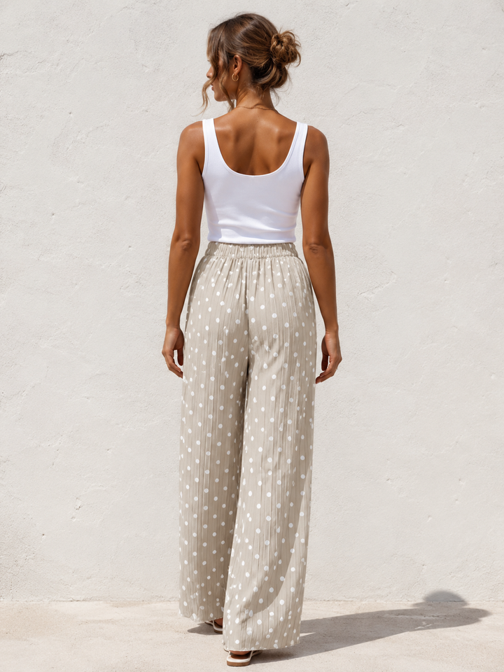 Polly Pleat Polka Dot Trousers Beige