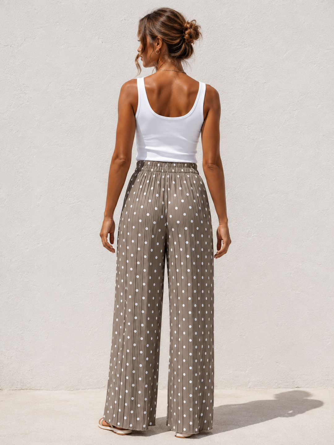 Polly Pleat Polka Dot Trousers Mocha