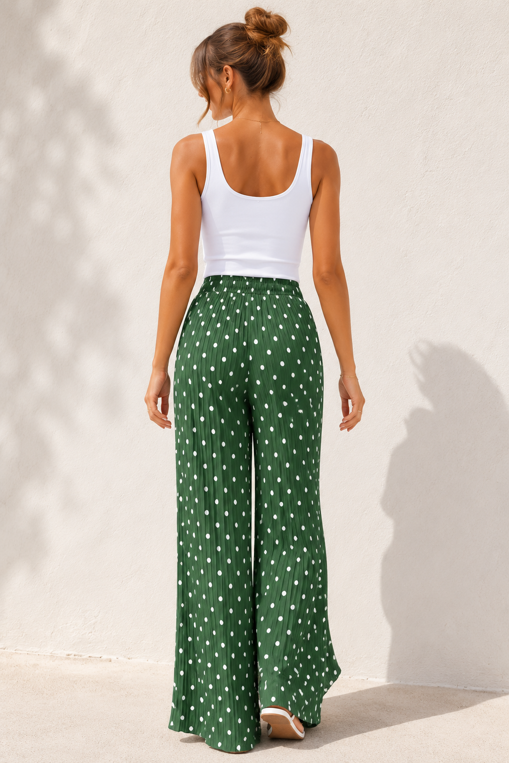 Polly Pleat Polka Dot Trousers Fern