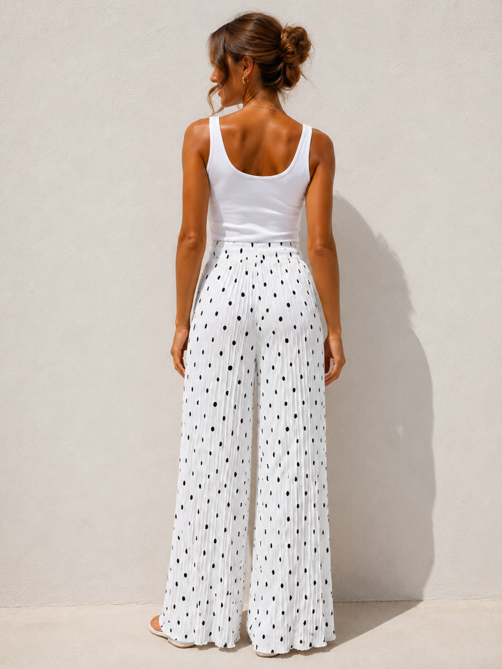 Polly Pleat Polka Dot Trousers White