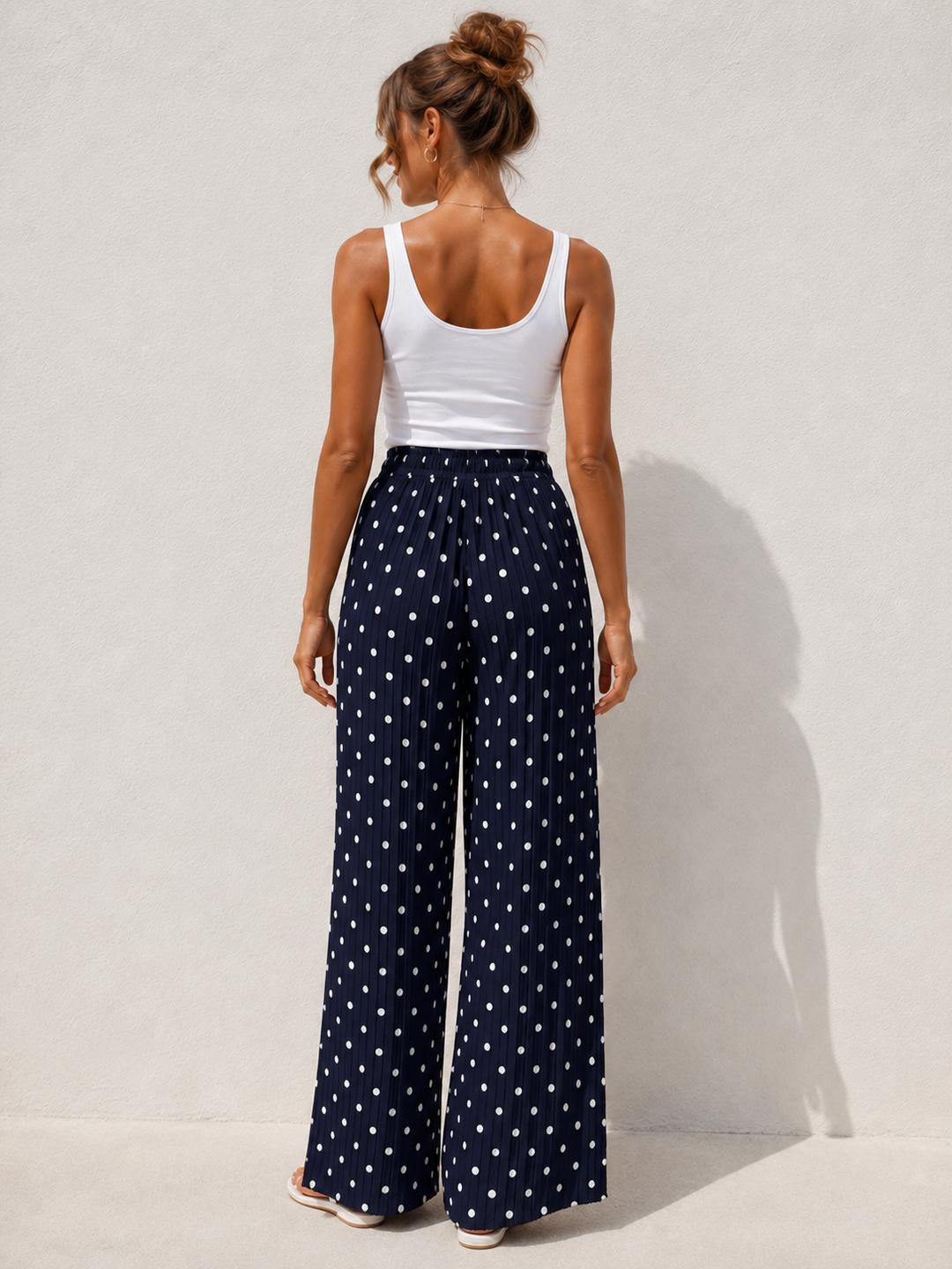Polly Pleat Polka Dot Trousers Navy