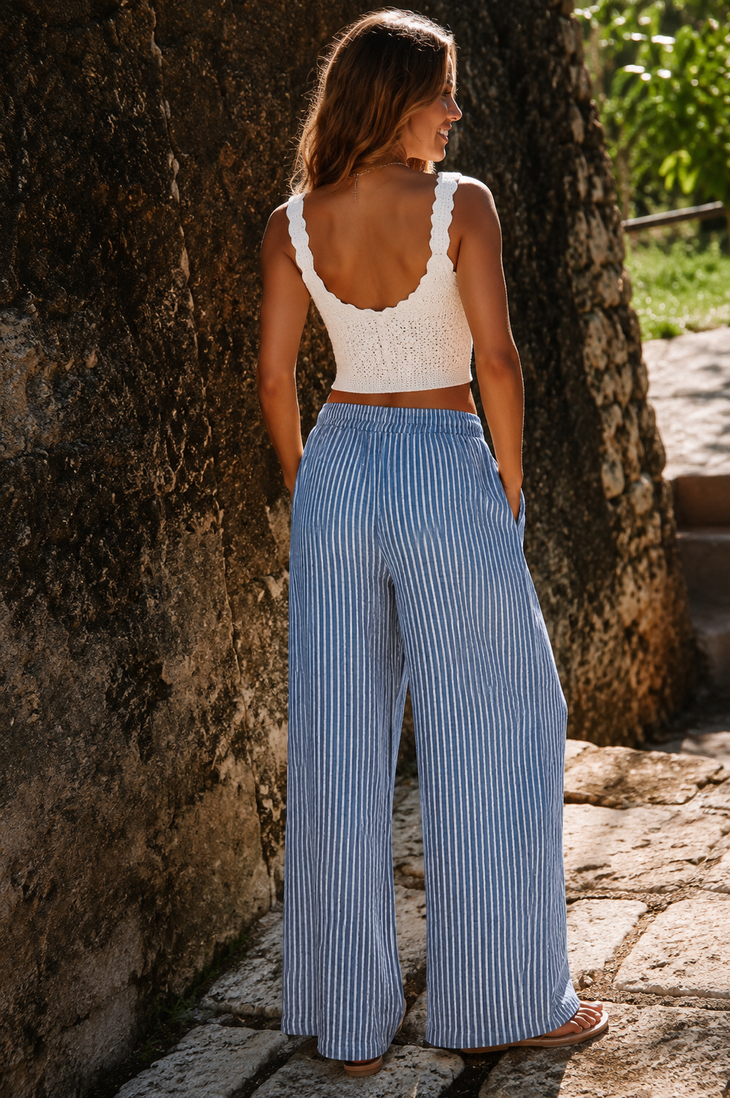Blaire Striped Cotton Trouser Blue