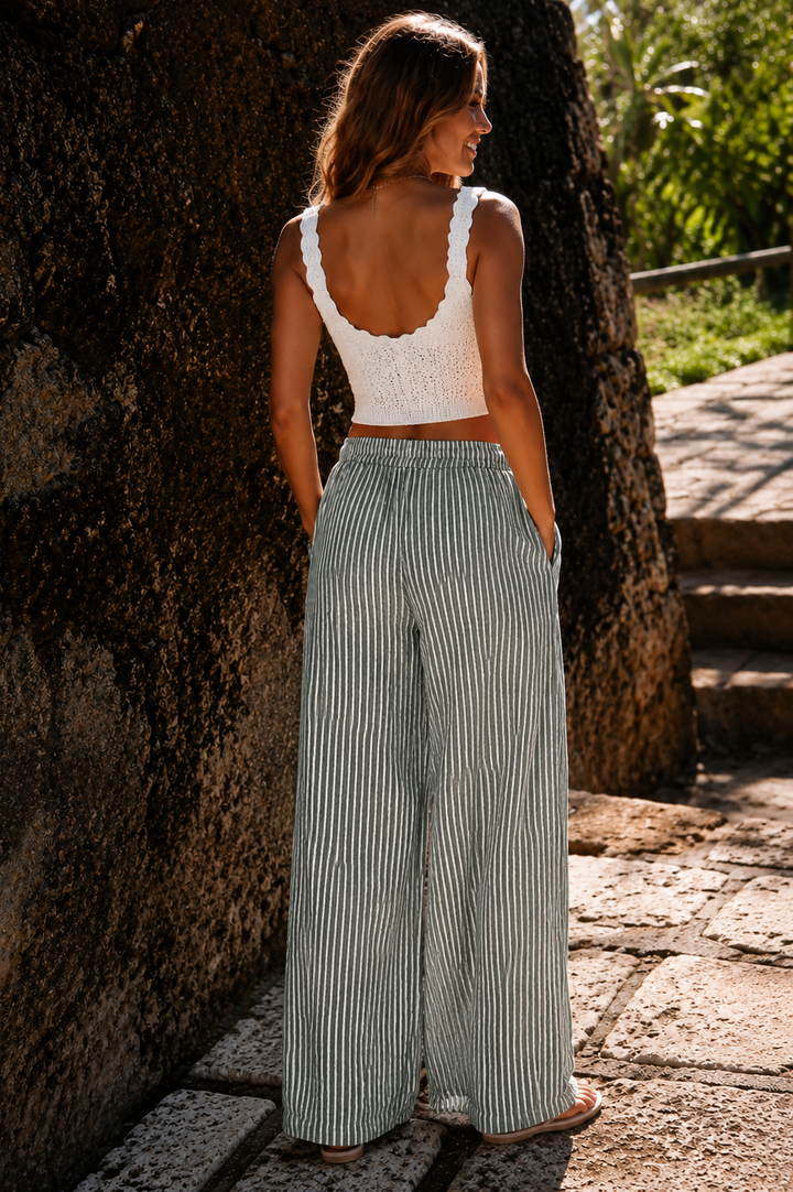 Blaire Striped Cotton Trouser Khaki