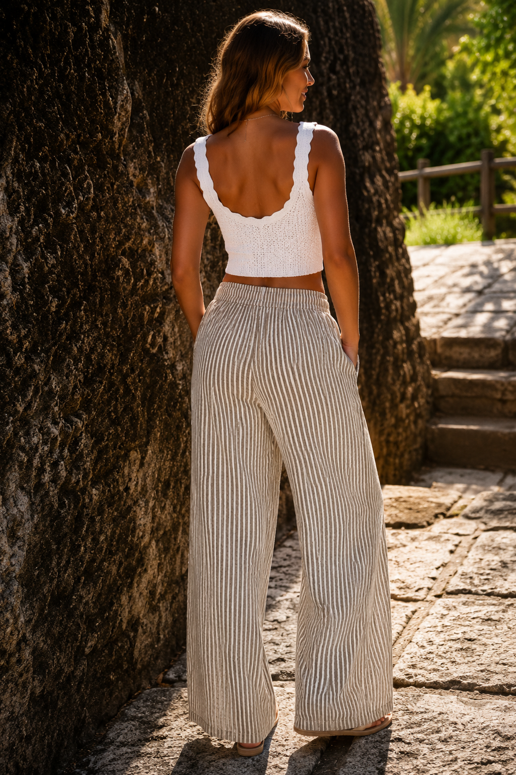 Blaire Striped Cotton Trouser Mocha
