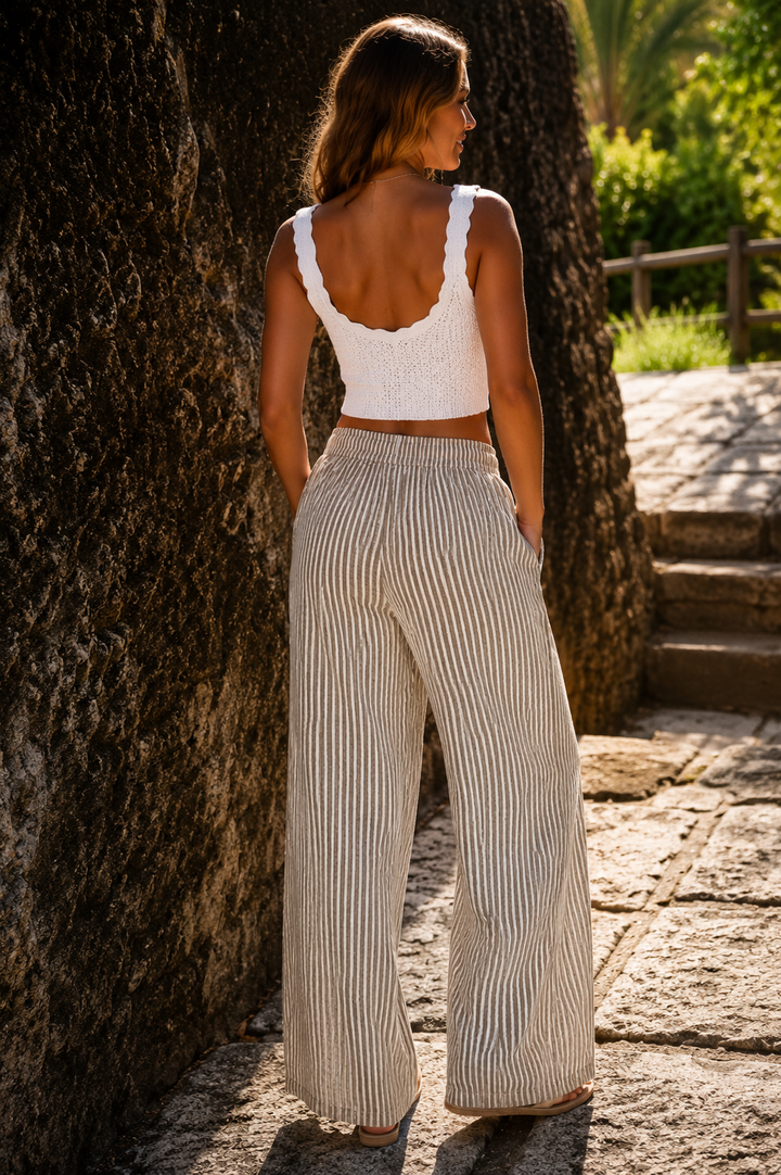 Blaire Striped Cotton Trouser Mocha
