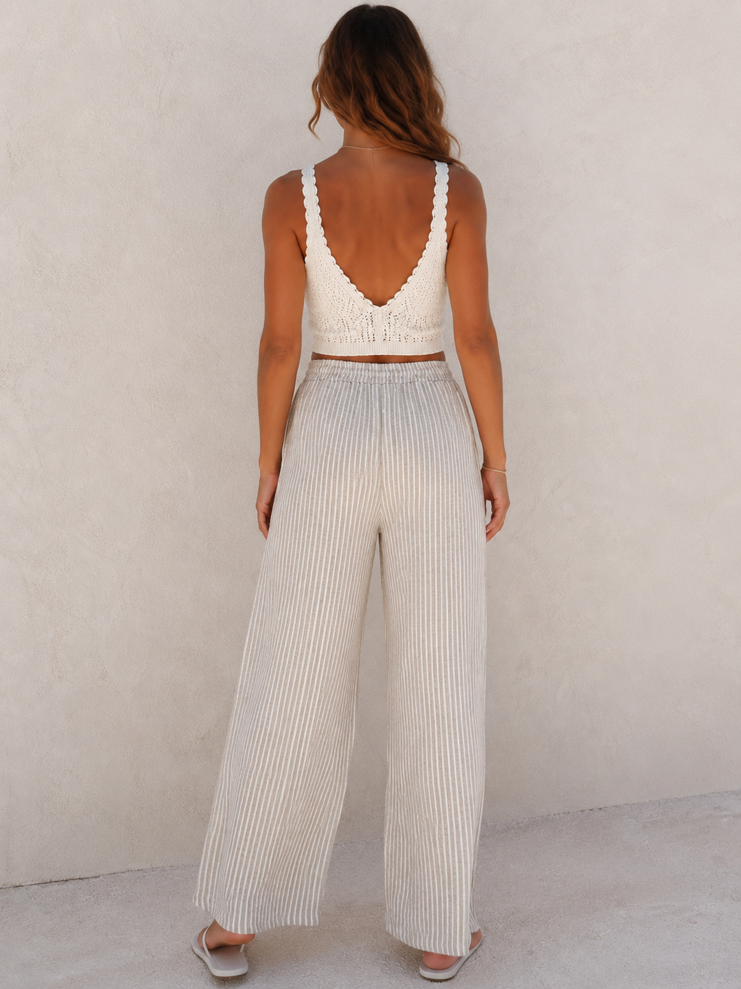 Blaire Striped Cotton Trouser Beige