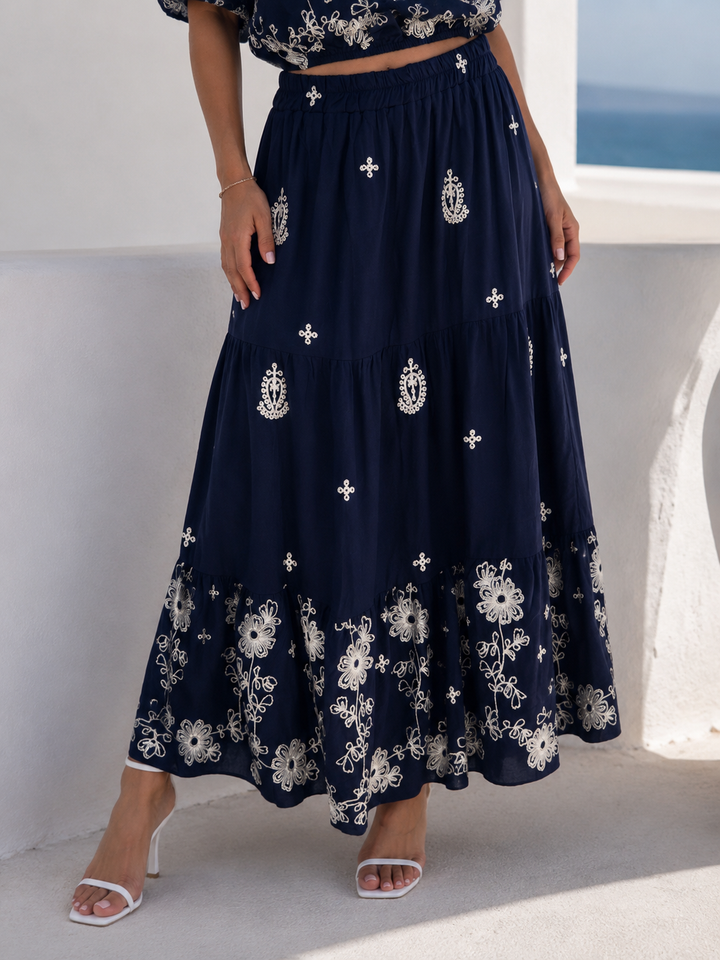 Elara Embroidered Co Ord Navy