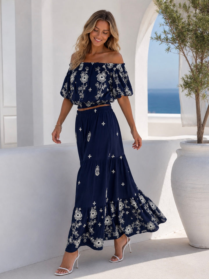 Elara Embroidered Co Ord Navy