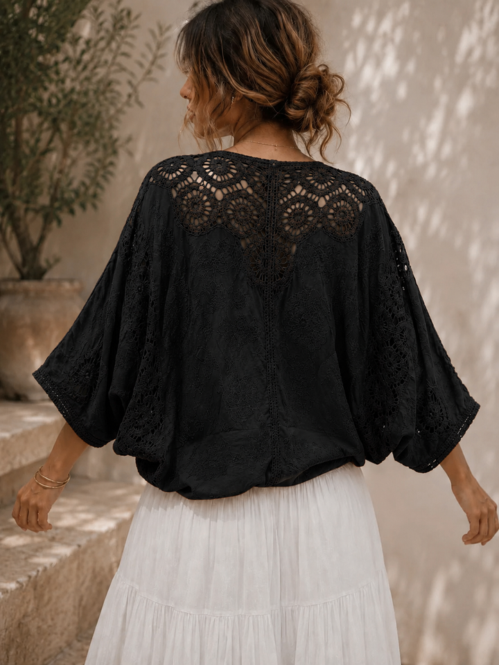 Chia Crochet Batwing Cardigan Black