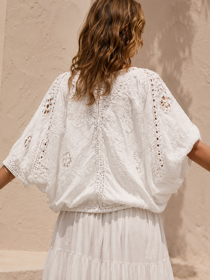 Chia Crochet Batwing Cardigan White