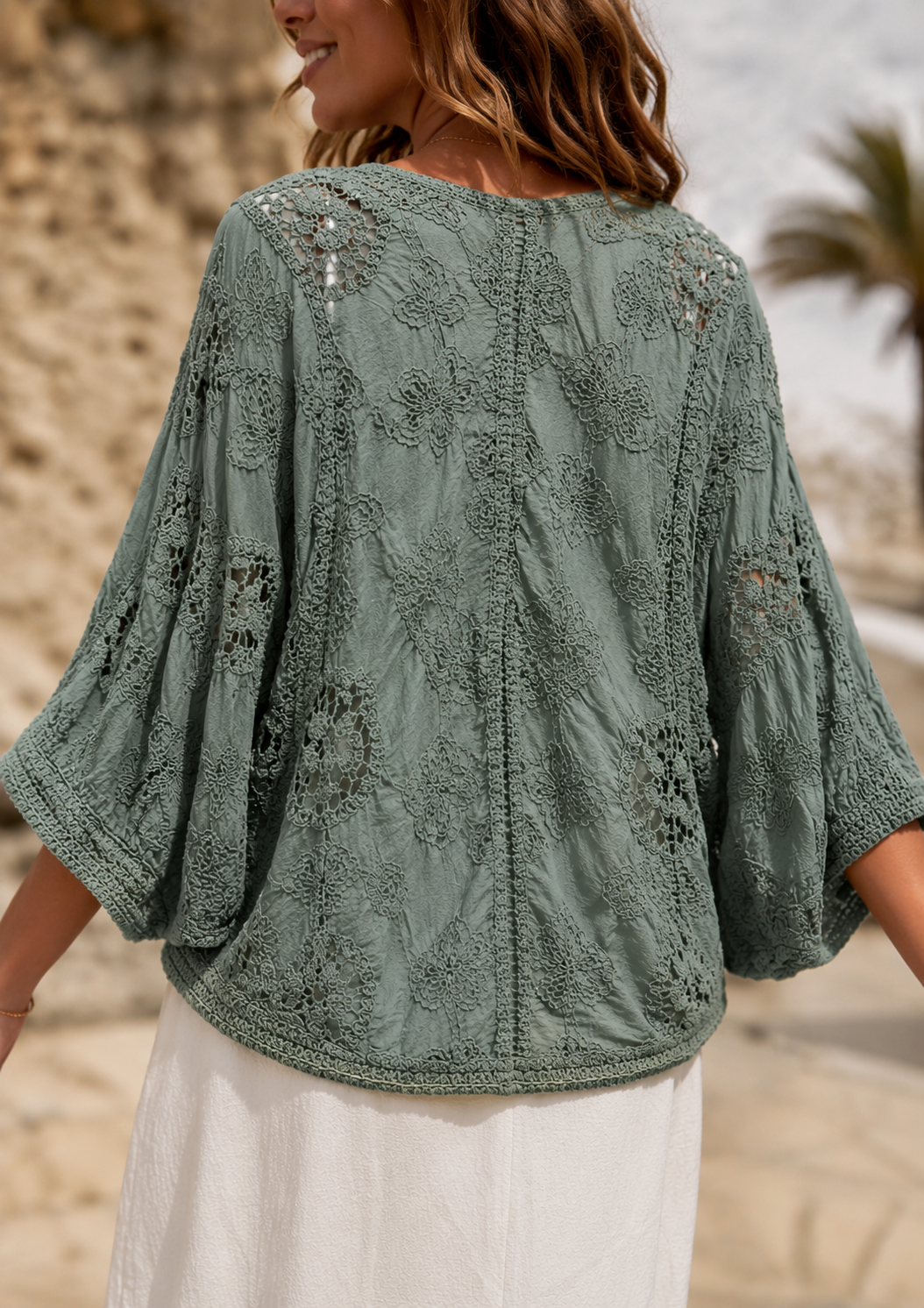 Chia Crochet Batwing Cardigan Khaki