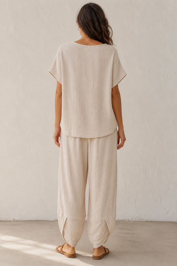 Havana Crinkle Trouser Co Ord Beige