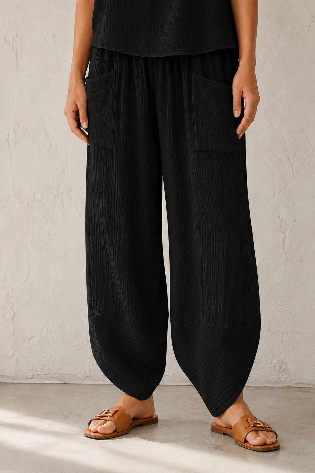 Havana Crinkle Trouser Co Ord Black