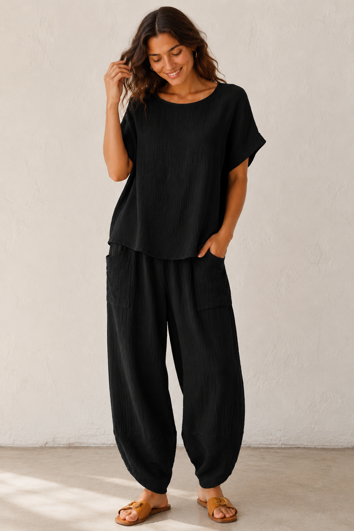 Havana Crinkle Trouser Co Ord Black