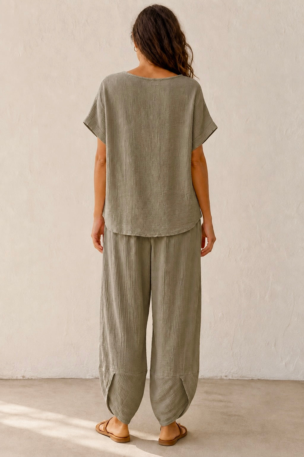Havana Crinkle Trouser Co Ord Mocha