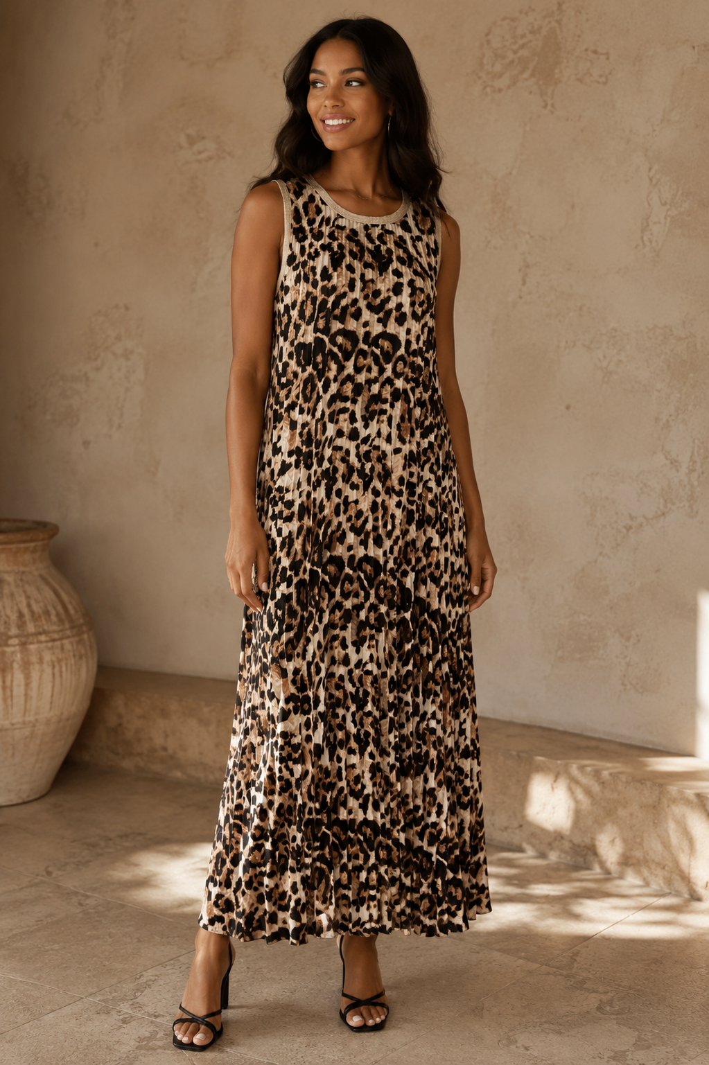 Imelda Leopard Print Pleat Dress
