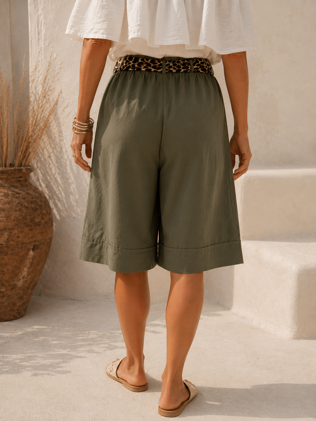 Terina Leopard Tie Shorts Khaki