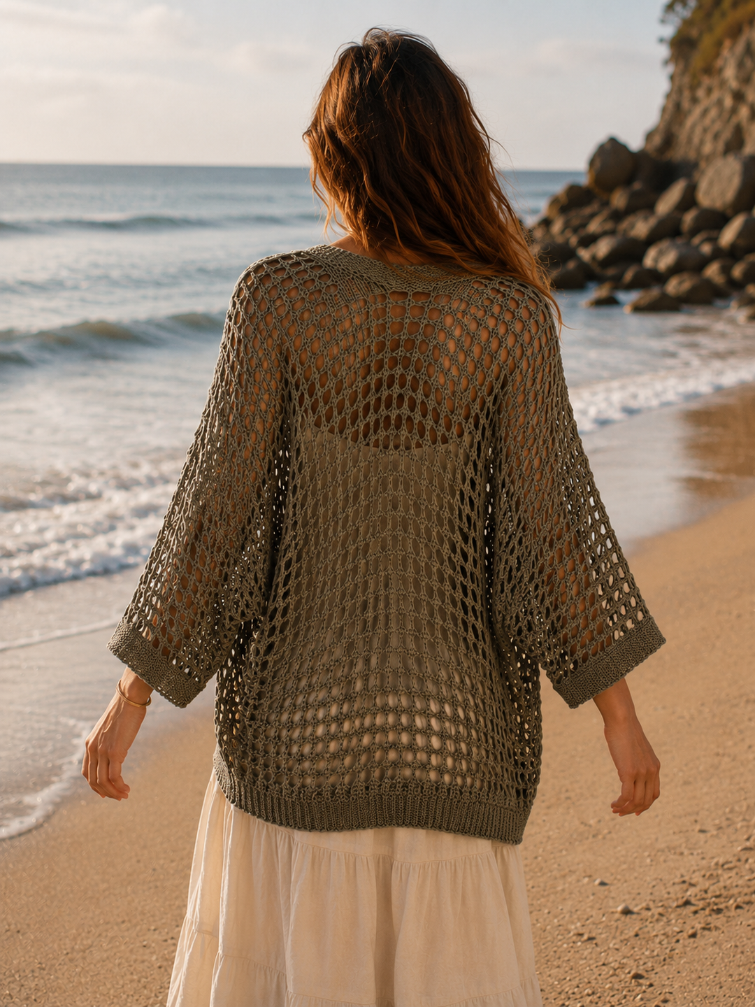Elena Crochet Cardigan Khaki
