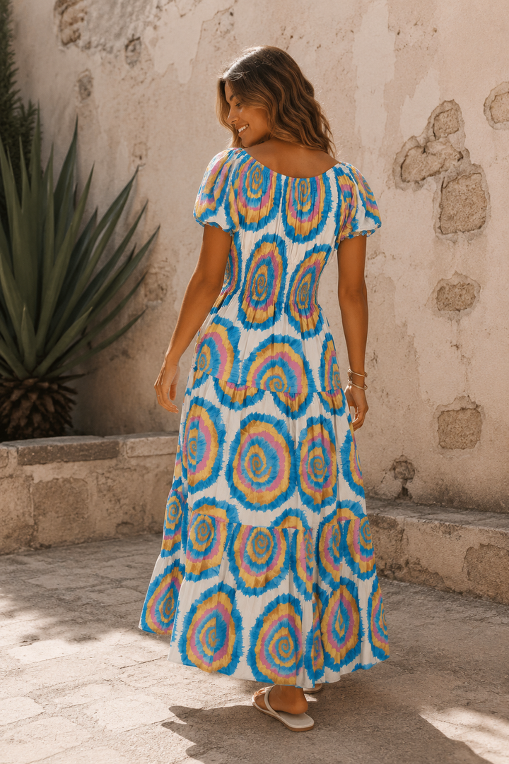 Inez Abstract Print Maxi Dress Aqua