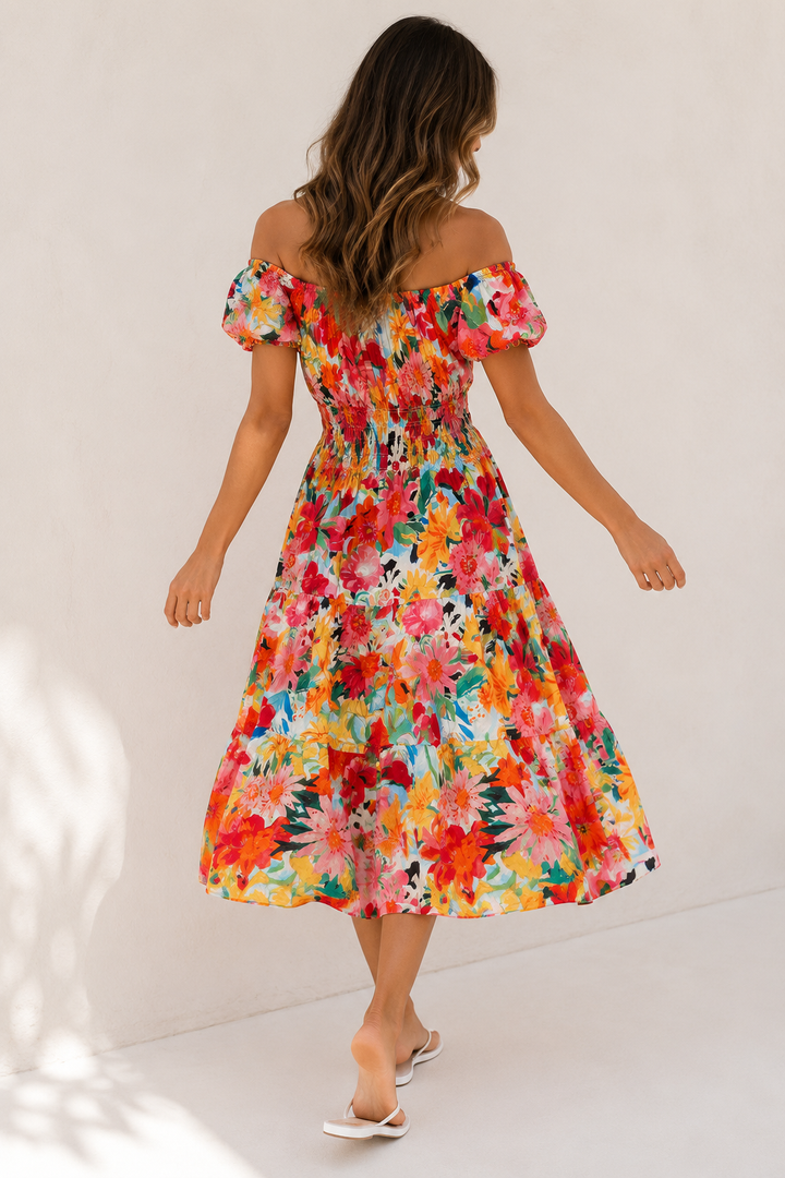 Floral Splash Midi Dress Pink