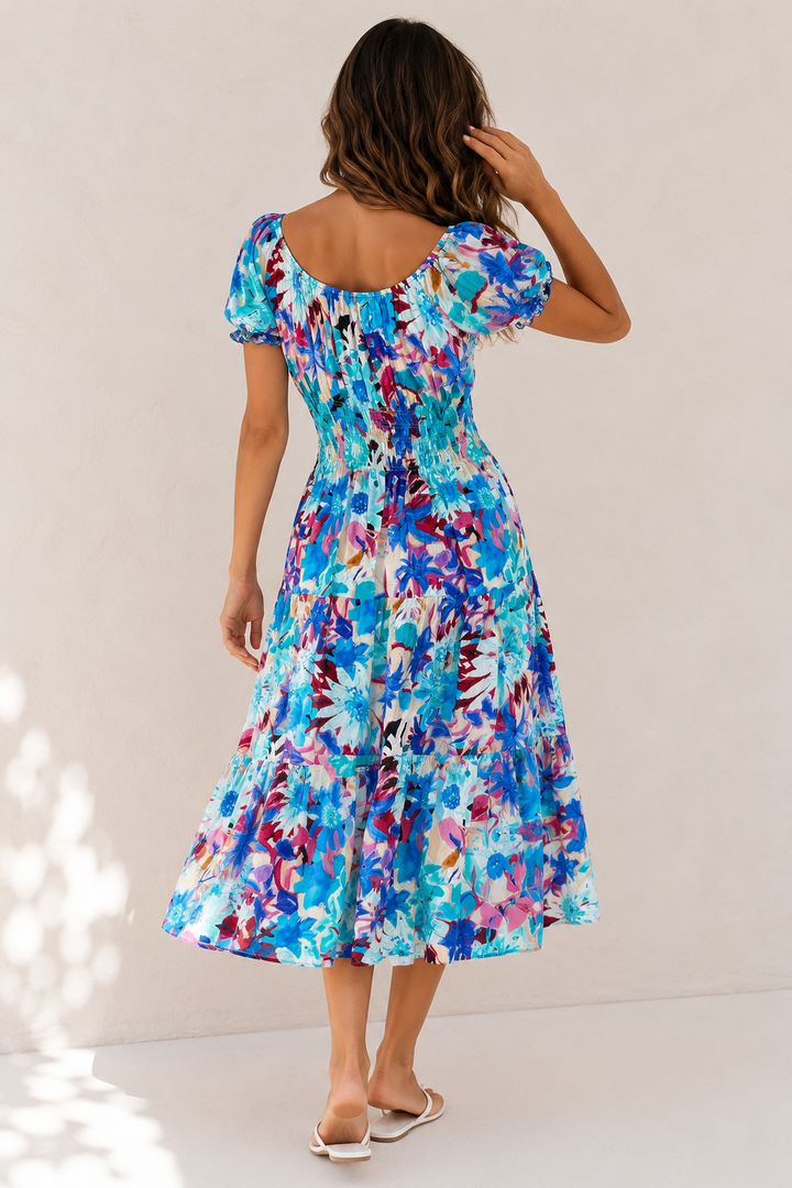 Floral Splash Midi Dress Blue