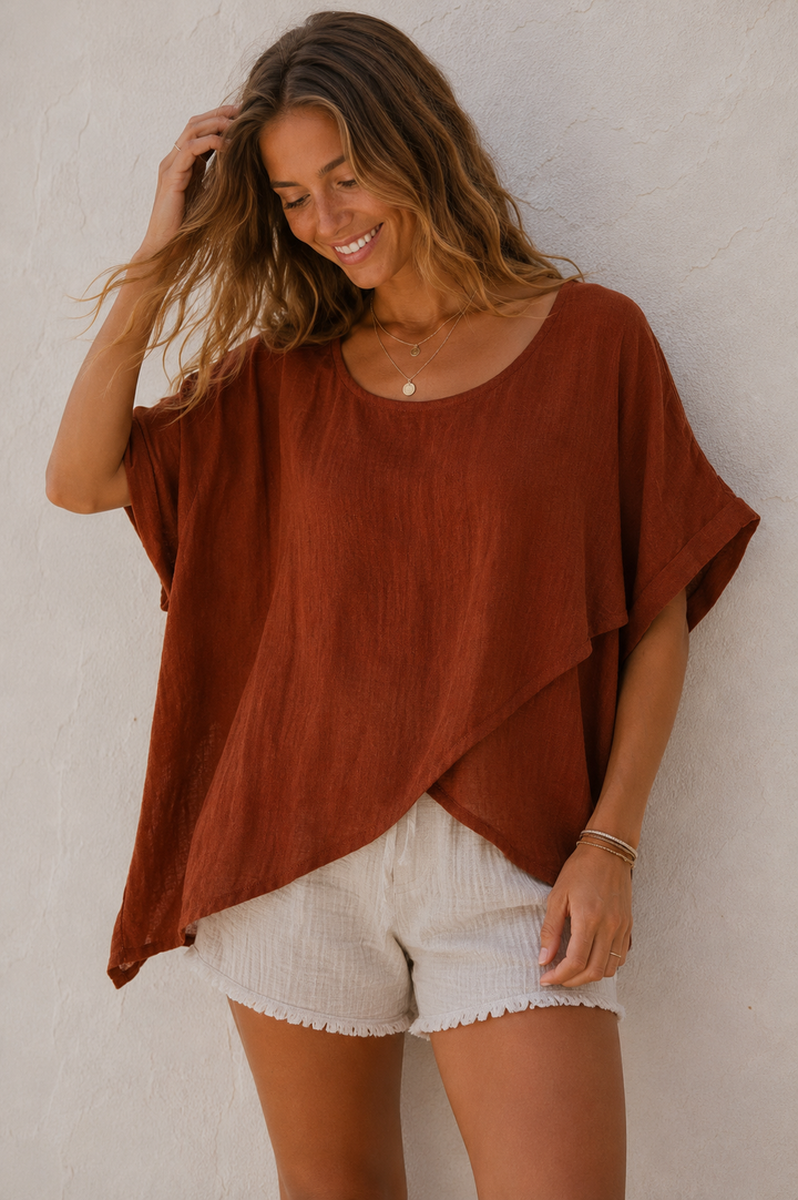 Tessa Cotton Cross Layering Top Rust
