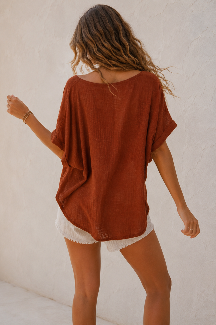 Tessa Cotton Cross Layering Top Rust