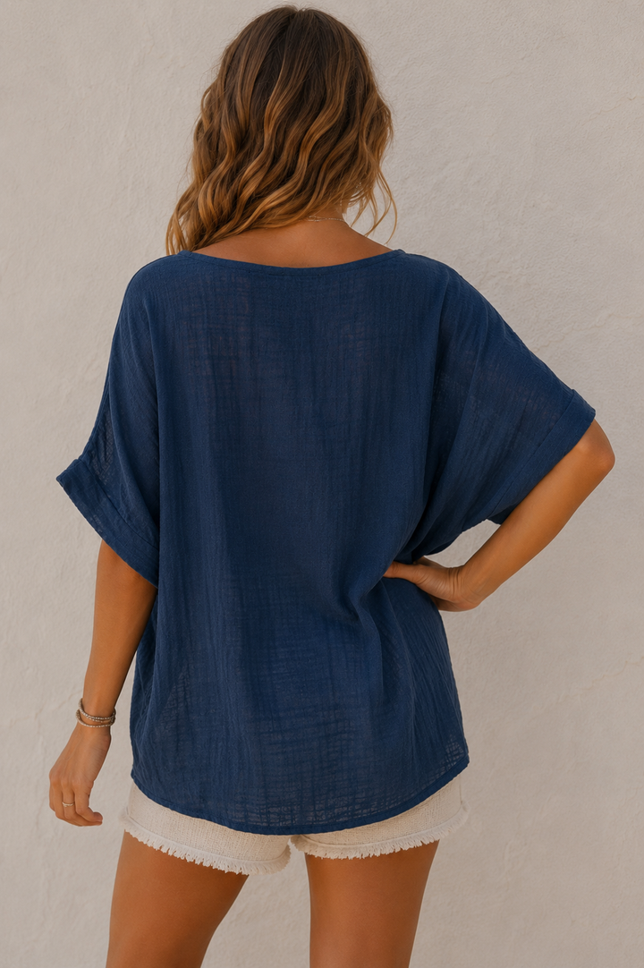 Tessa Cotton Cross Layering Top Navy