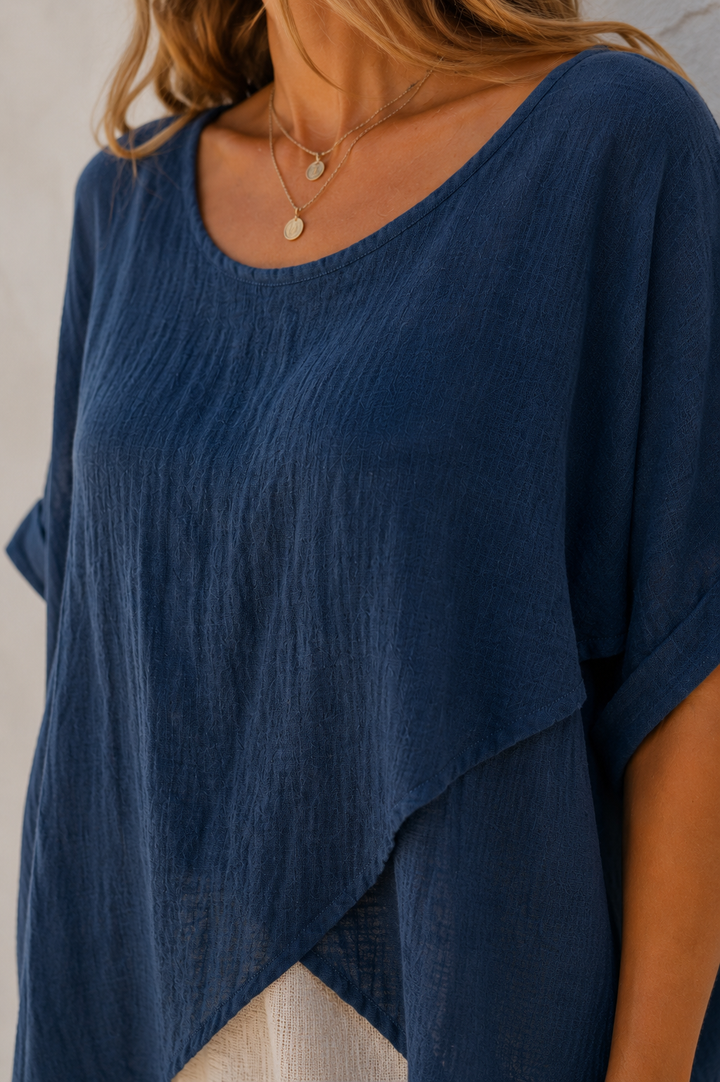 Tessa Cotton Cross Layering Top Navy