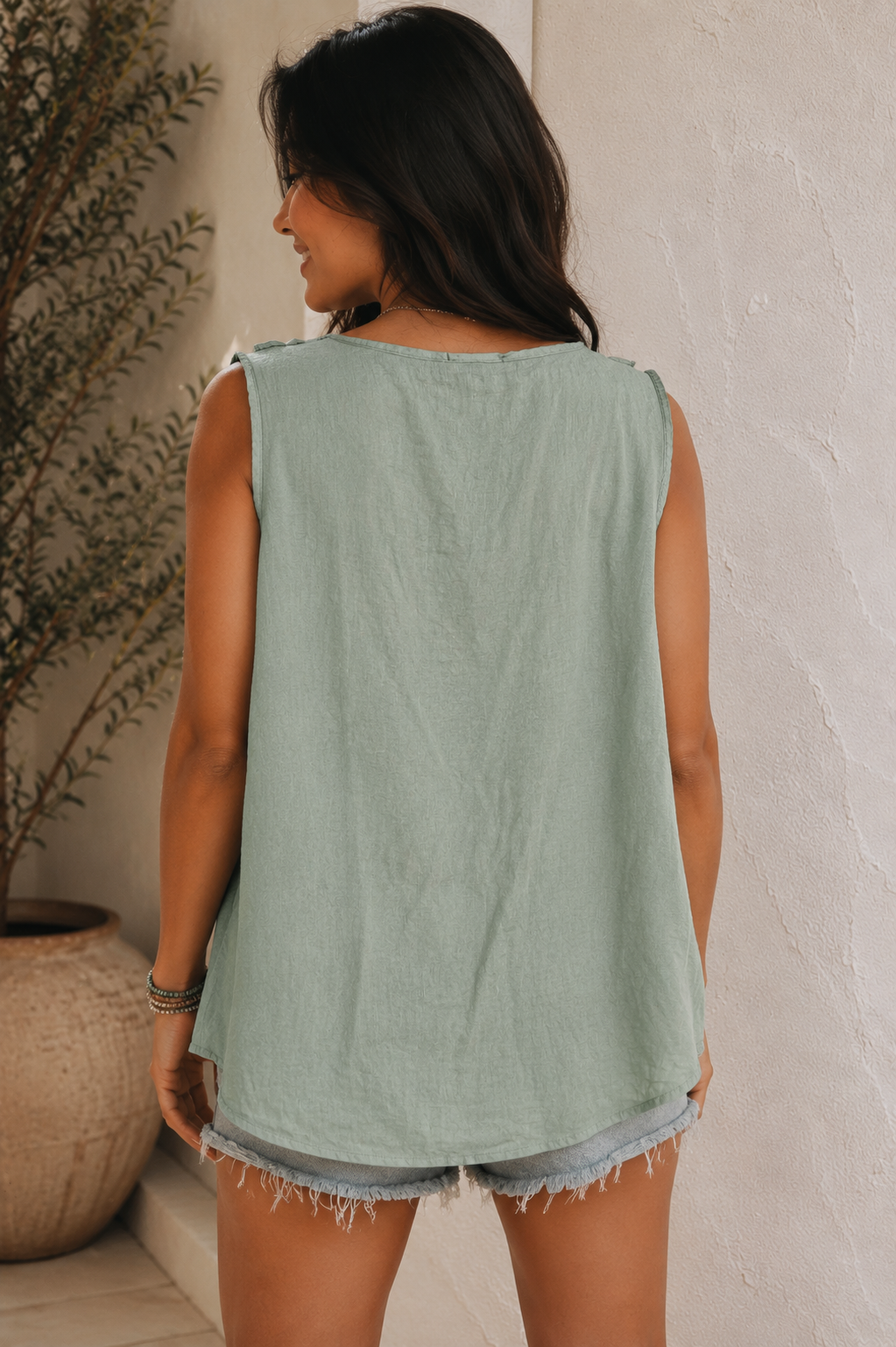 Cara Ruffle Top Sage