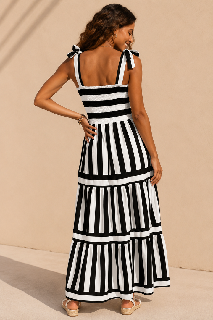Marzia Stripe Bow Dress Black