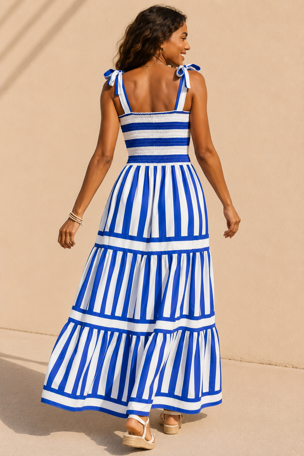 Marzia Stripe Bow Dress Blue