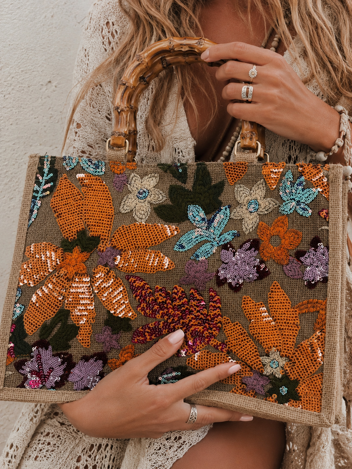 Melba Floral Embellished Bag Apricot