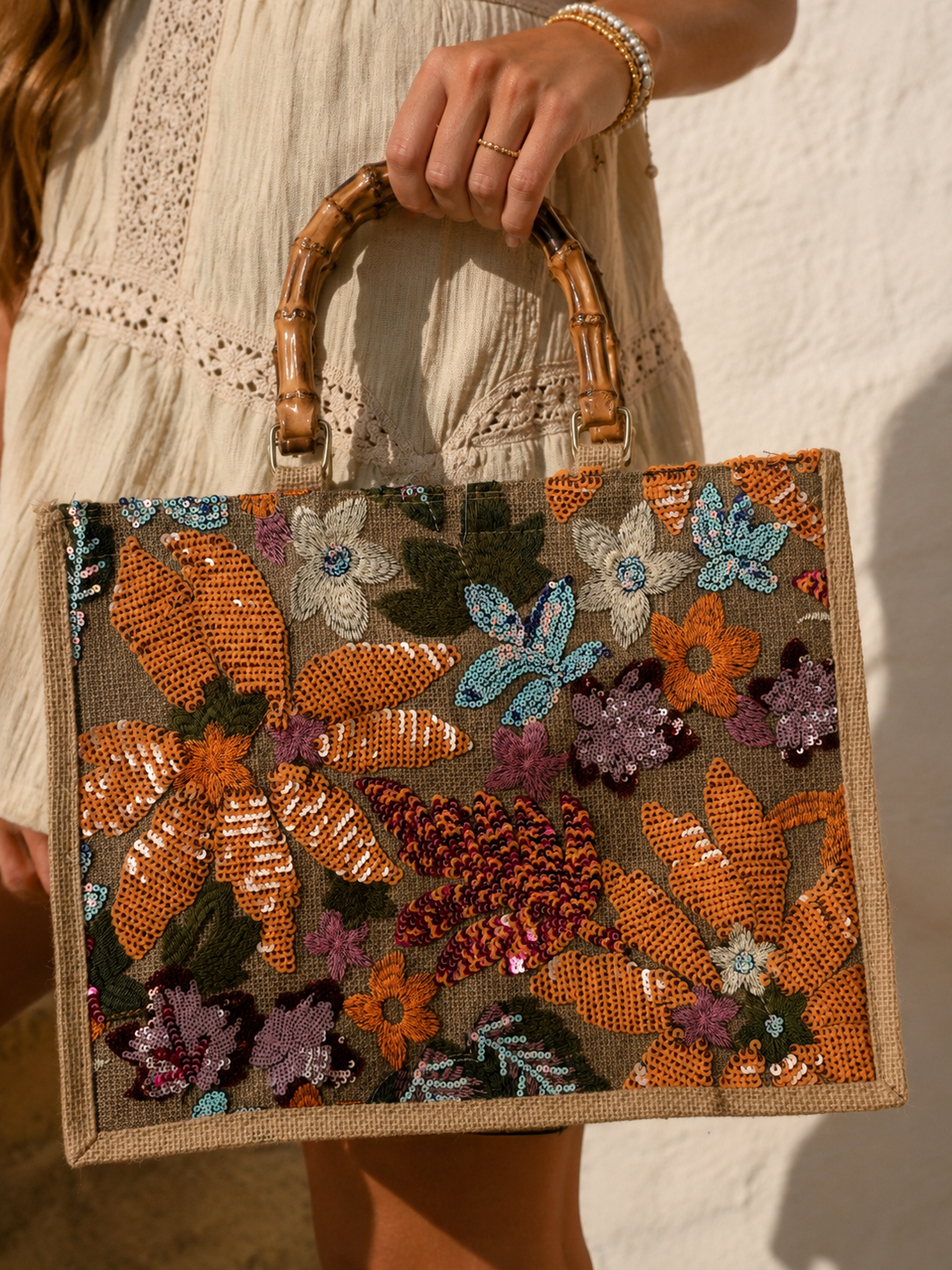 Melba Floral Embellished Bag Apricot