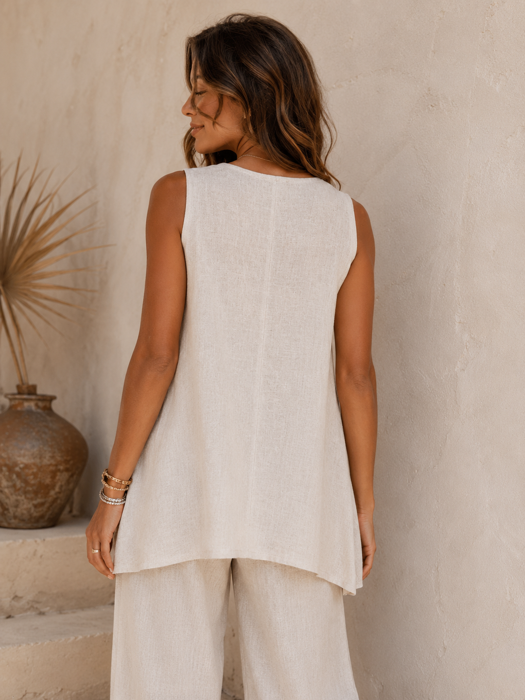 Matilda Sleeveless Linen Top Beige
