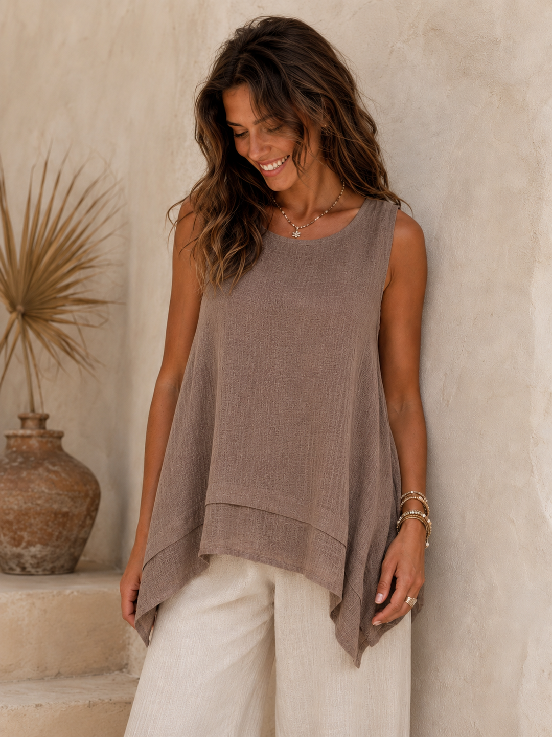 Matilda Sleeveless Linen Top Mocha