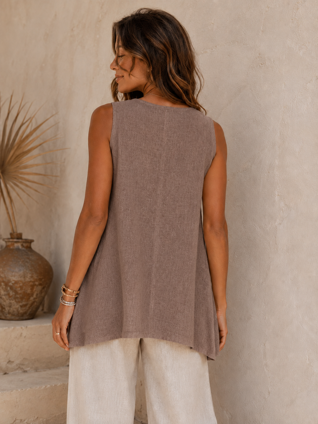 Matilda Sleeveless Linen Top Mocha